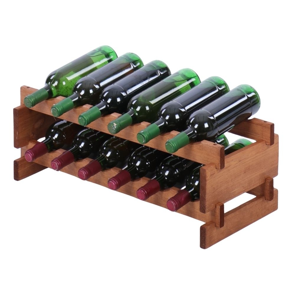 Proregal Weinregal VINOTECA FLEX PRO | HxBxT 23x65x28cm | 12 Flaschen auf 2 Ebenen | Massives Kiefernholz | Braun geölt Image