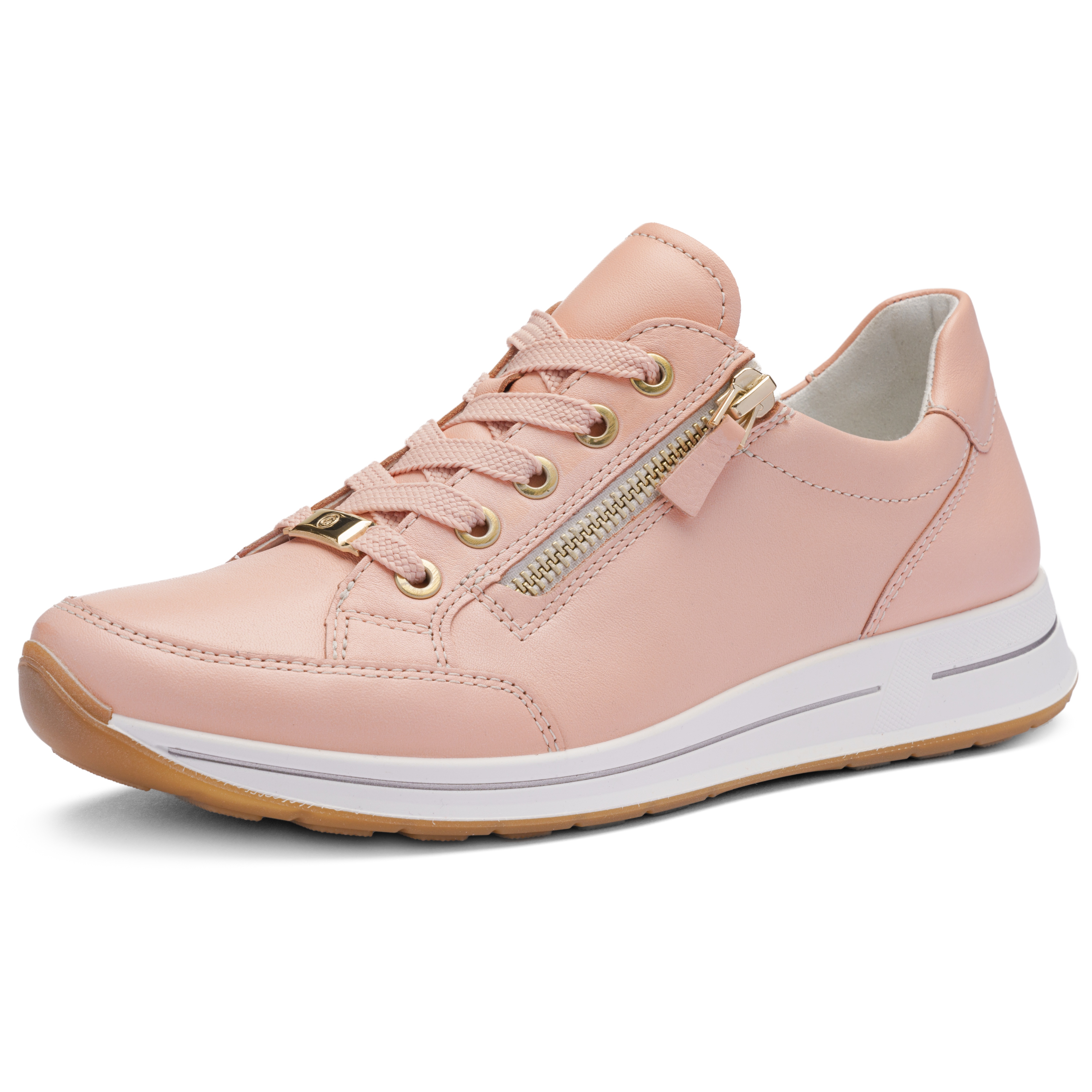 Keilsneaker ARA "OSAKA", Damen, Gr. 7 (41), aprikot, Glattleder, unifarben, Schuhe, Freizeitschuh, Halbschuh, Schnürer in Komfortweite H (=sehr weit)