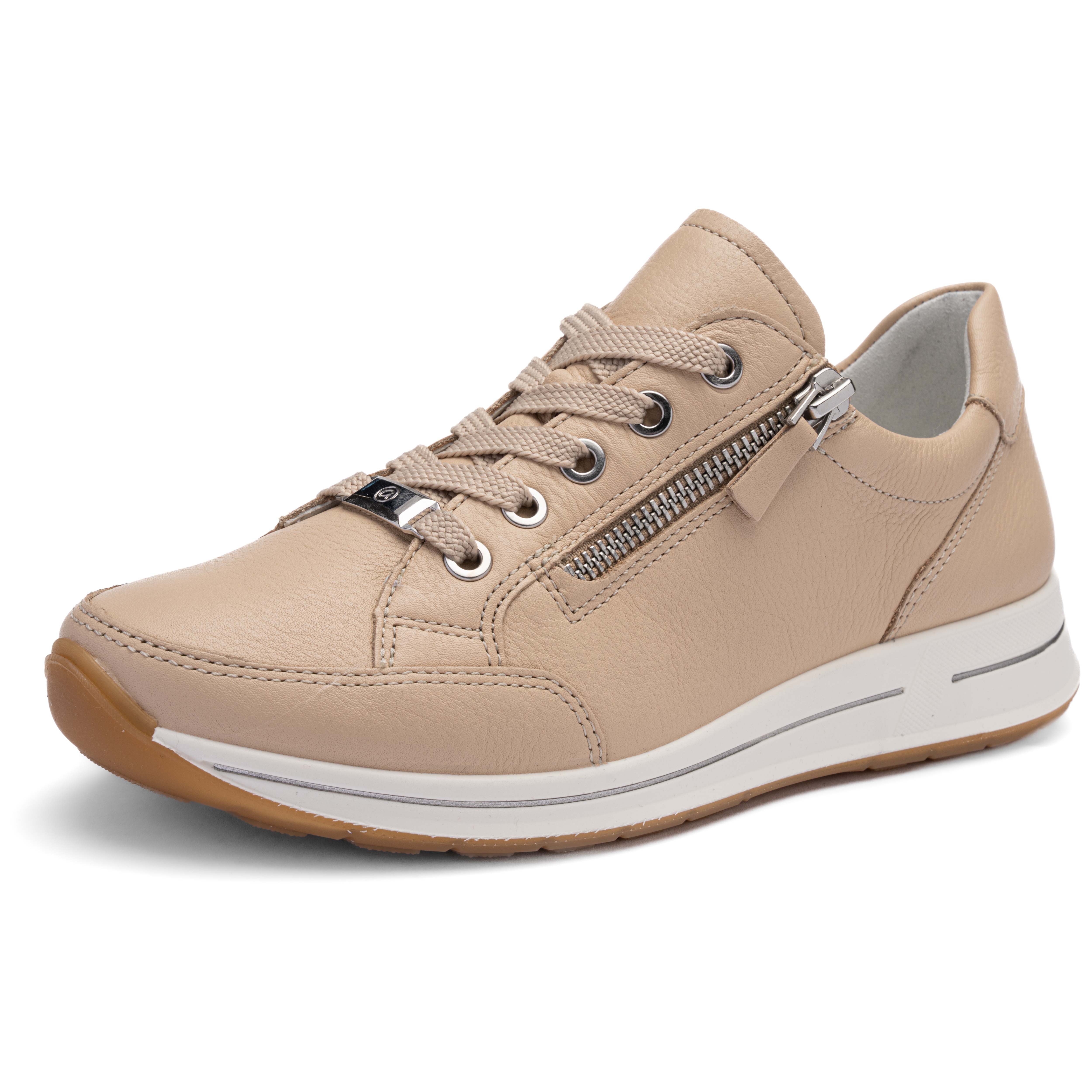 Keilsneaker ARA "OSAKA", Damen, Gr. 8,5 (42,5), hellbeige, Glattleder, unifarben, Schuhe, Freizeitschuh, Halbschuh, Schnürer in Komfortweite H (=sehr weit)