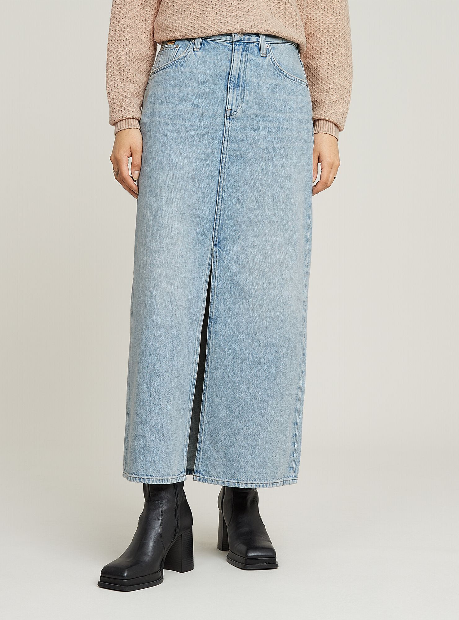 Jeanskleid G-STAR "Viktoria Long Rock", Damen, Gr. 33, Normalgrößen, sun faded cloudburst, Obermaterial: 100% Baumwolle, Kleider