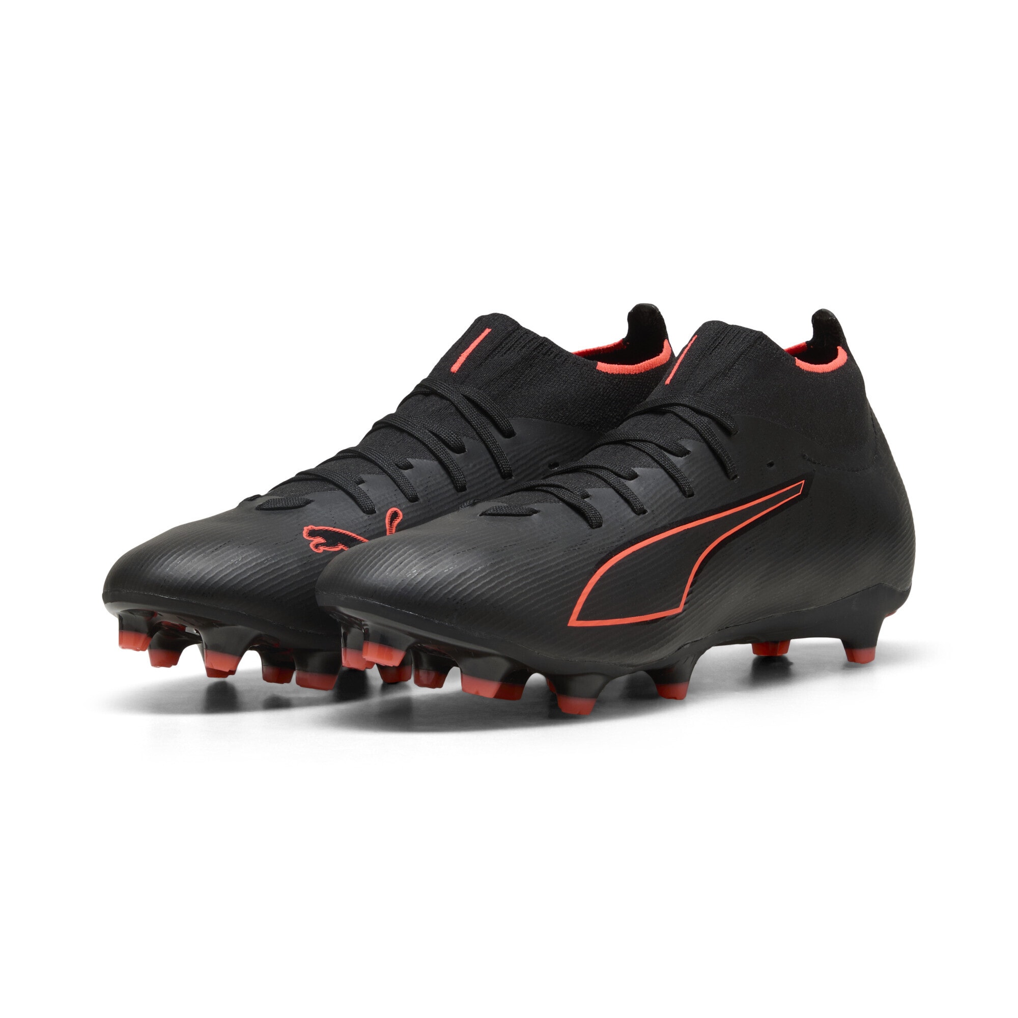 Fußballschuh PUMA "ULTRA 6 MATCH+ FG/AG Fußballschuhe Erwachsene", Damen, Gr. 42.5, schwarz rot, Obermaterial: Textil, Synthetik; Futter: Textil, Synthetik; Innensohle: Textil; Laufsohle: Synthetik, Schuhe Fußballschuh