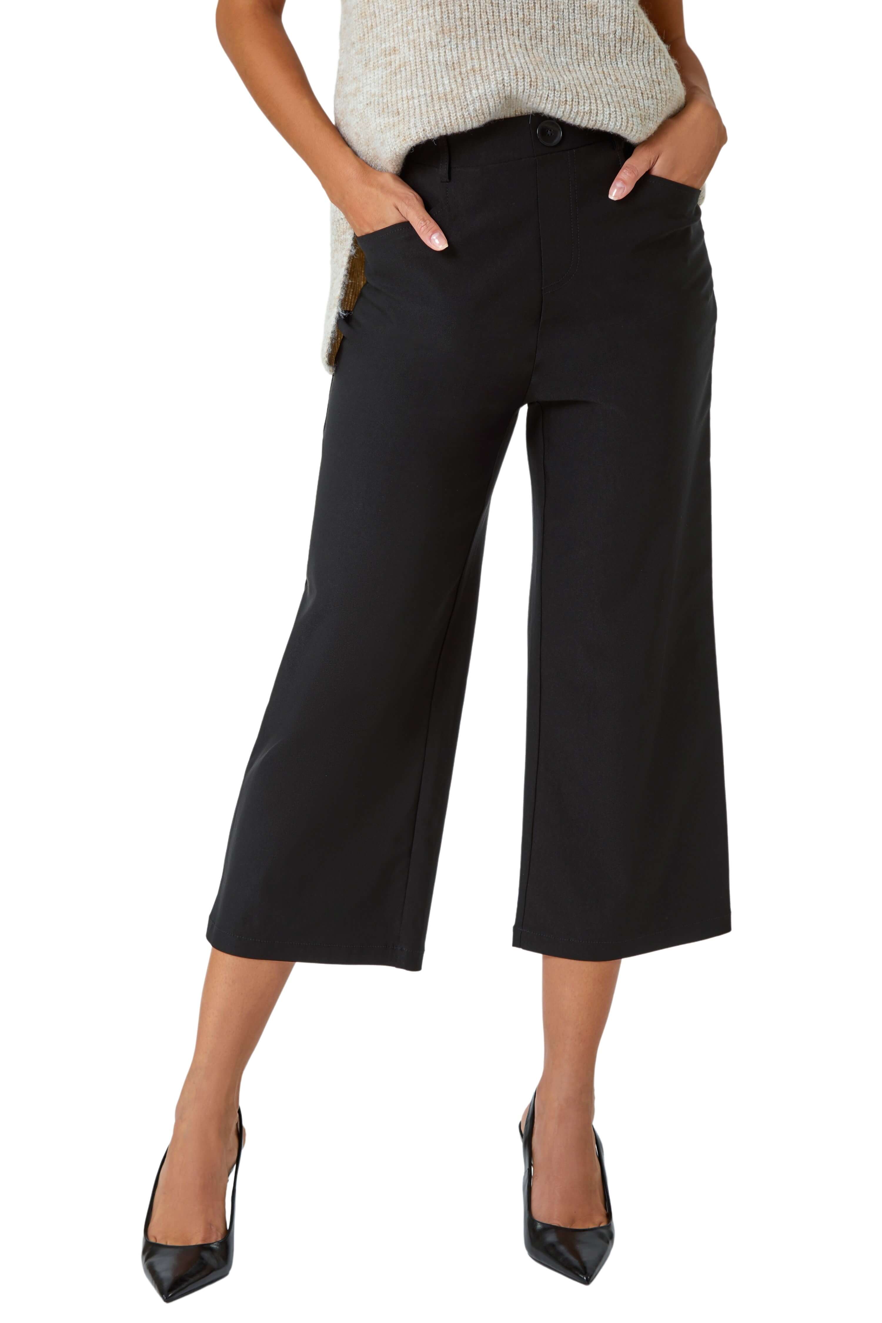 Roman Womens Cropped Stretch Culotte - Black - Size 14 UK | Roman Sale | Discount Designer Brands