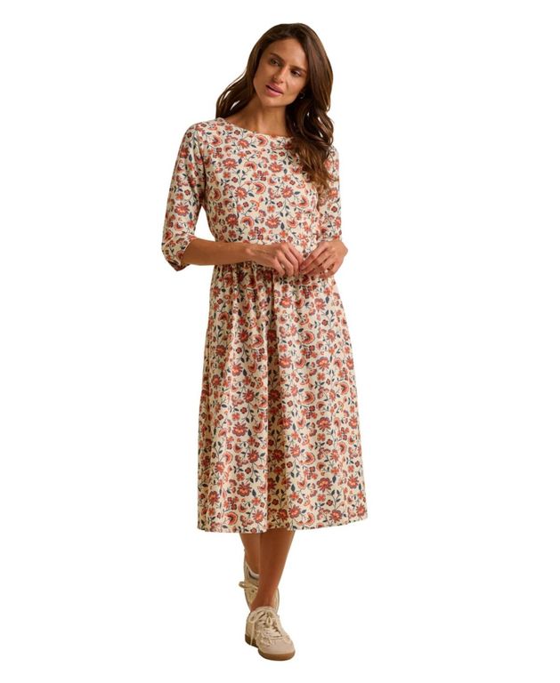 Beech 3/4 Sleeve Waist Tie Midi Dress - Brown - Brakeburn Dresses