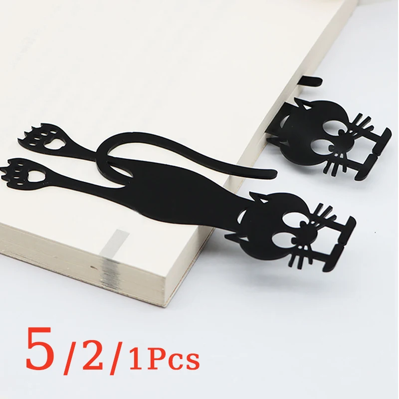 1–5 Stück Kawaii-Lesezeichen mit schwarzer Katze für Bücher, Kunststoff-Tier-Lesezeichen für Studenten, Lehrergeschenke, kreatives Briefpapier Image