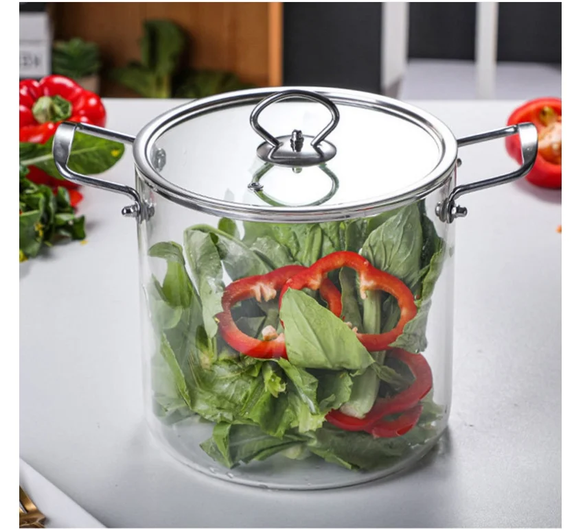 2025 Neue praktische Kochtöpfe, minimalistischer transparenter Glas-Topf mit Deckel, Doppelgriffe, Milchtopf, Nudel-Hot Pot Image