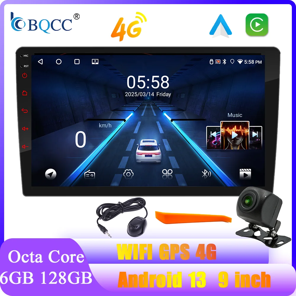 BQCC 2Din 9 Zoll Octa Core 6 GB 128 GB Auto Android Player WIFI GPS 4G Carplay Mirrorlink Auto Monitor Autoradio Image