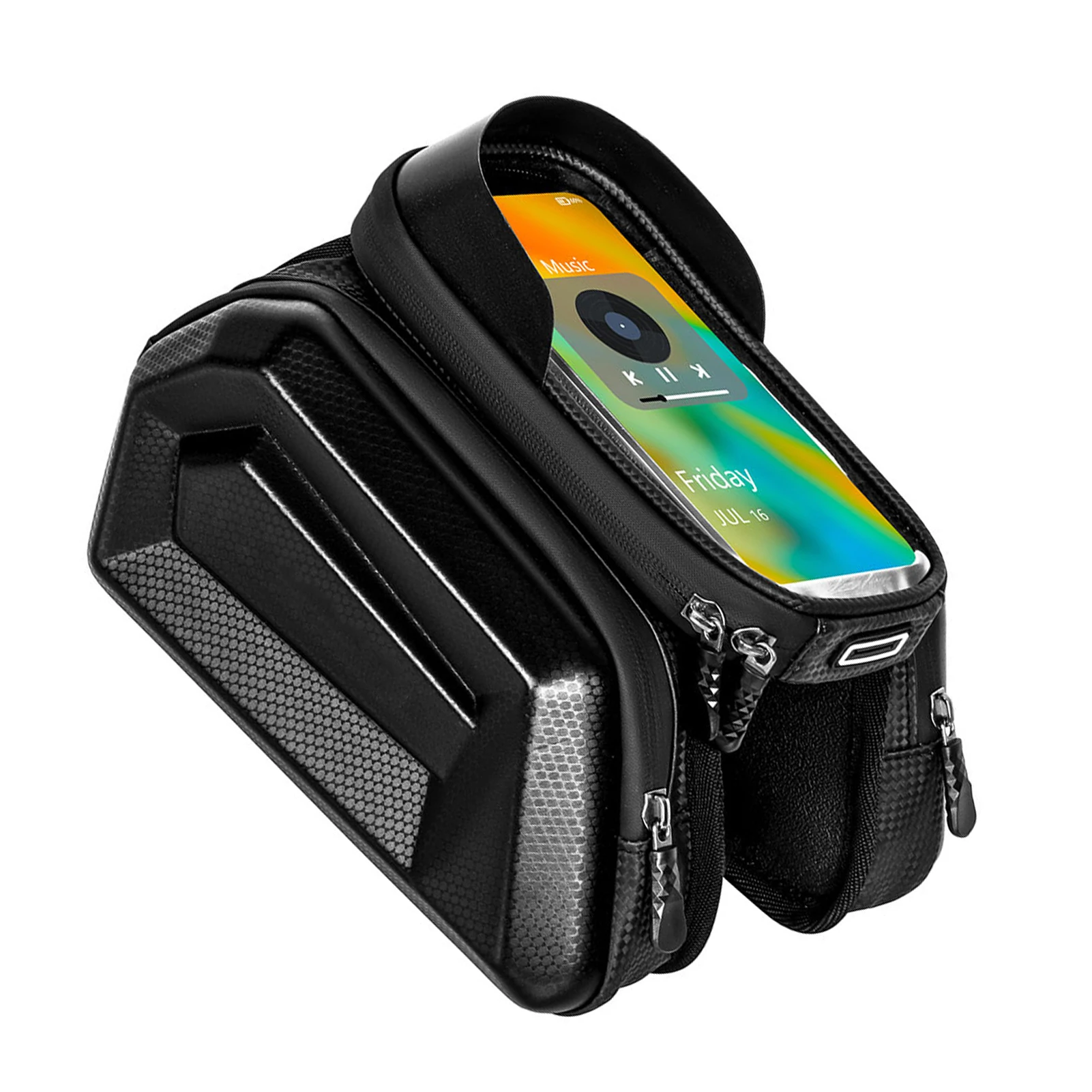 Mountainbike-Rahmentasche, Oberrohr-Fahrradtasche, PU-PVC, EVA, regensichere Satteltasche zum Reiten, Doppeltasche, empfindlicher Touchscreen, Fahrrad-Phon Image