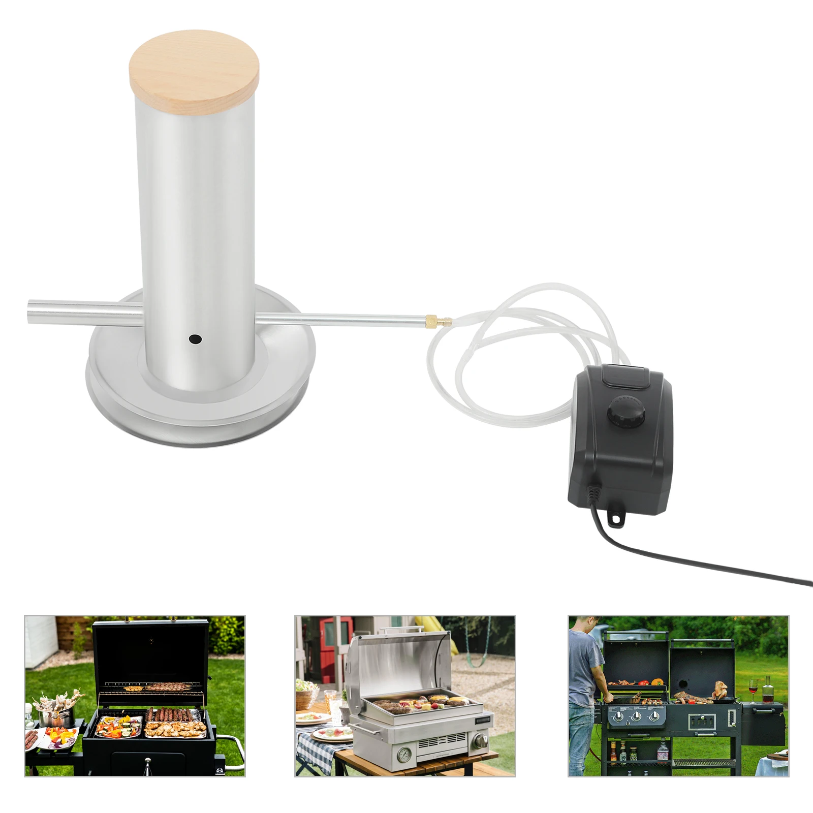 Elektrischer Kaltrauchgenerator aus Edelstahl, tragbarer Grillraucher mit Deckel und Luftpumpe, 1,7 l Fassungsvermögen für Lebensmittel Image