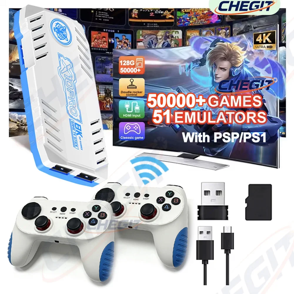 New 4K TV Game Stick Video Game Console 128G 50000+ Games For PSP PS1 & 51 emulator /64G 20000+Wireless Controller Gamepad Retro