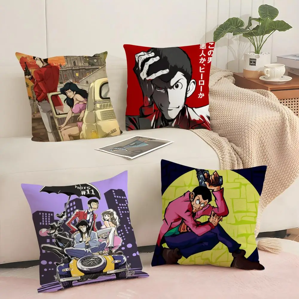 Anime L-Lupin the T-Third Kissenbezug, seidig, kurzer Plüsch mit unsichtbarem Reißverschluss, staubdichter Sofakissenbezug für Heimdekoration Image