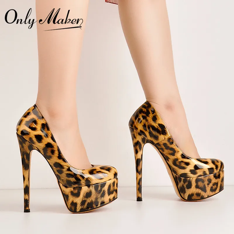 Only maker Frauen Platform16cm dünne Absätze Pumps Mode Leopard runde Zehen sexy Party Hochzeit Stiletto plus Größe Schuhe