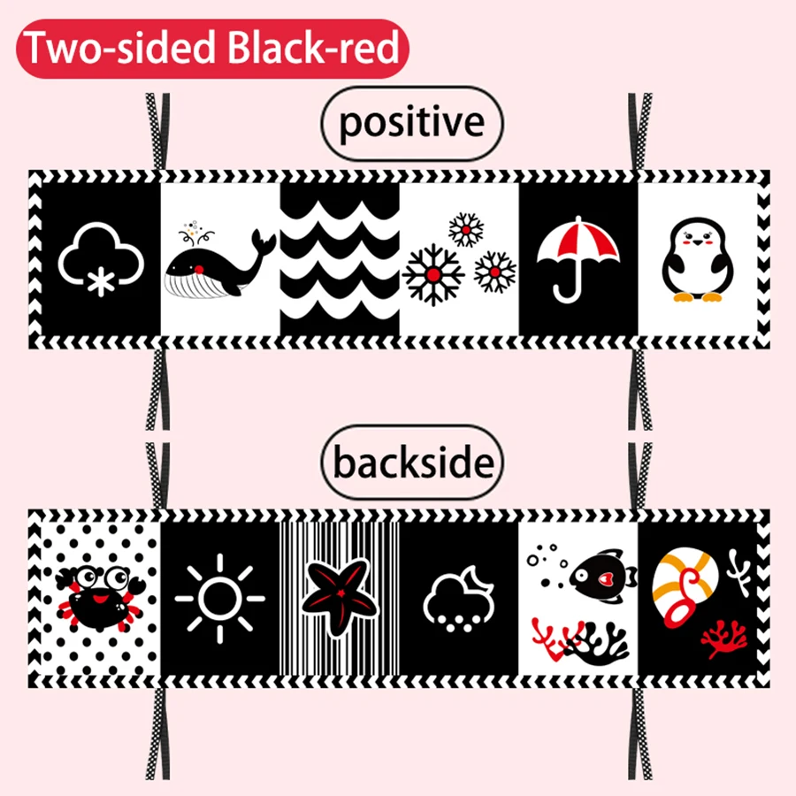 Sensorisches Stoffbuch, kontrastierendes Babyspielzeug, 0–12 Monate, Neugeborene, Krippenspielzeug, schwarze und weiße Tierstoffbücher, Montessori-Babybuch