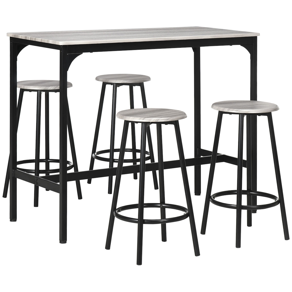 MODFU Bartisch Set 5 teilig mit 4 Barhockern 110x50x90 cm Grau+Schwarz platzsparend Industriedesign MDF Metallgestell für Küche und Essbereich