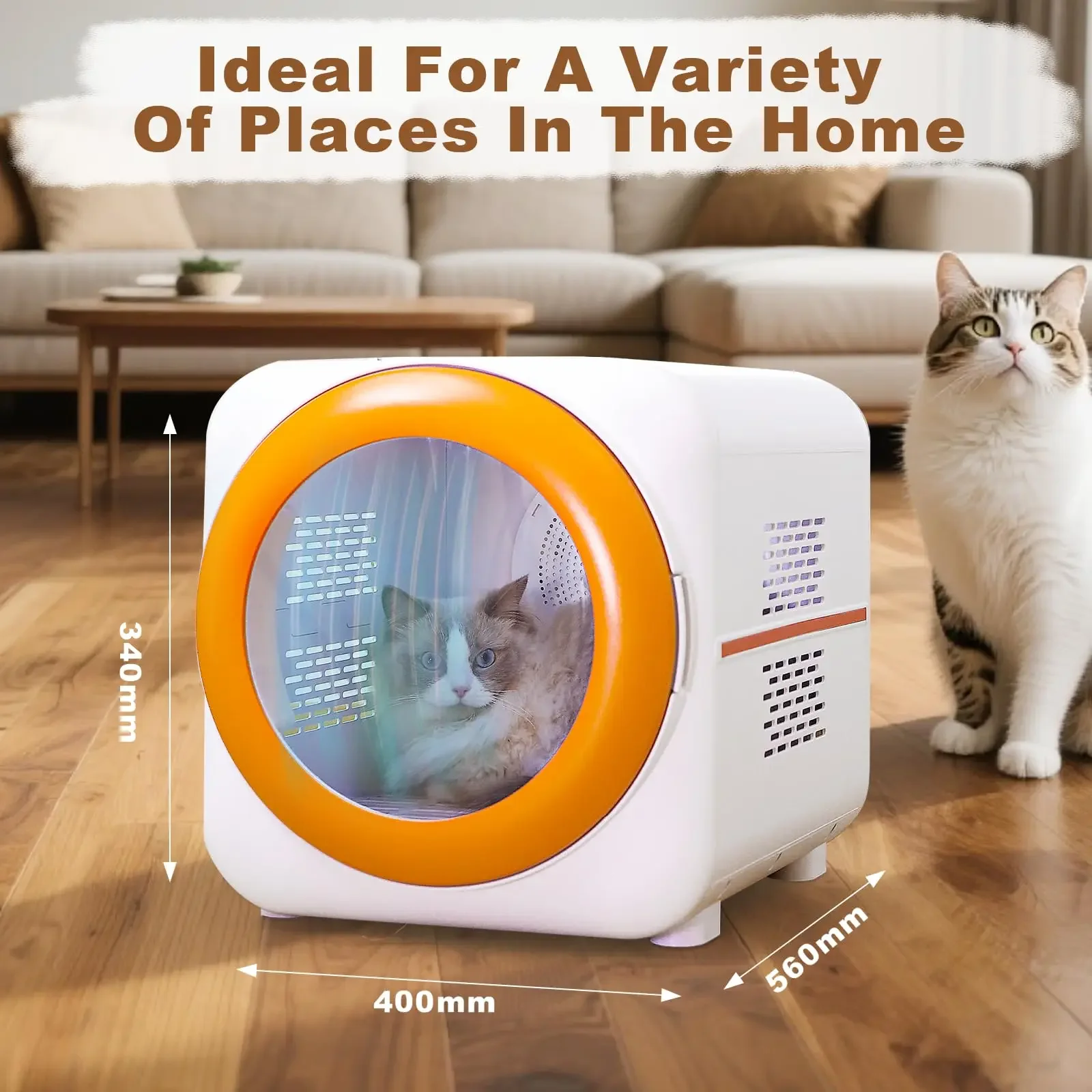 Haustier-Trockner-Box, 53 l, mit 30 Millionen negativen Ionen, große Box für Katzen, Hunde, intelligente Touchscreen-Temperaturregelung, Haustier-Haartrockner Image