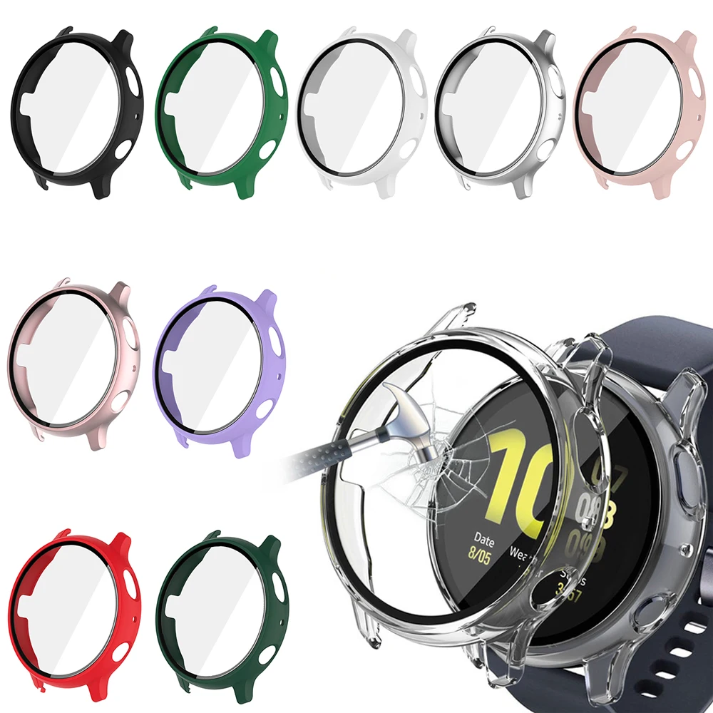 Hülle + Glas für Samsung Galaxy Watch Active 2 44 mm 40 mm Abdeckung Bumper Zubehör Schutz Vollständige Abdeckung Matter Displayschutz Image