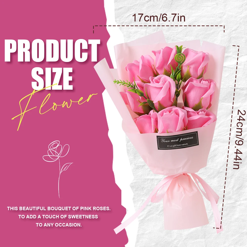 Seifenrosenstrauß mit 9 Köpfen, künstliche Blumen, festliches Geschenk für Weihnachten, Hochzeit, Geburtstag, Muttertag, Heimdekoration Image