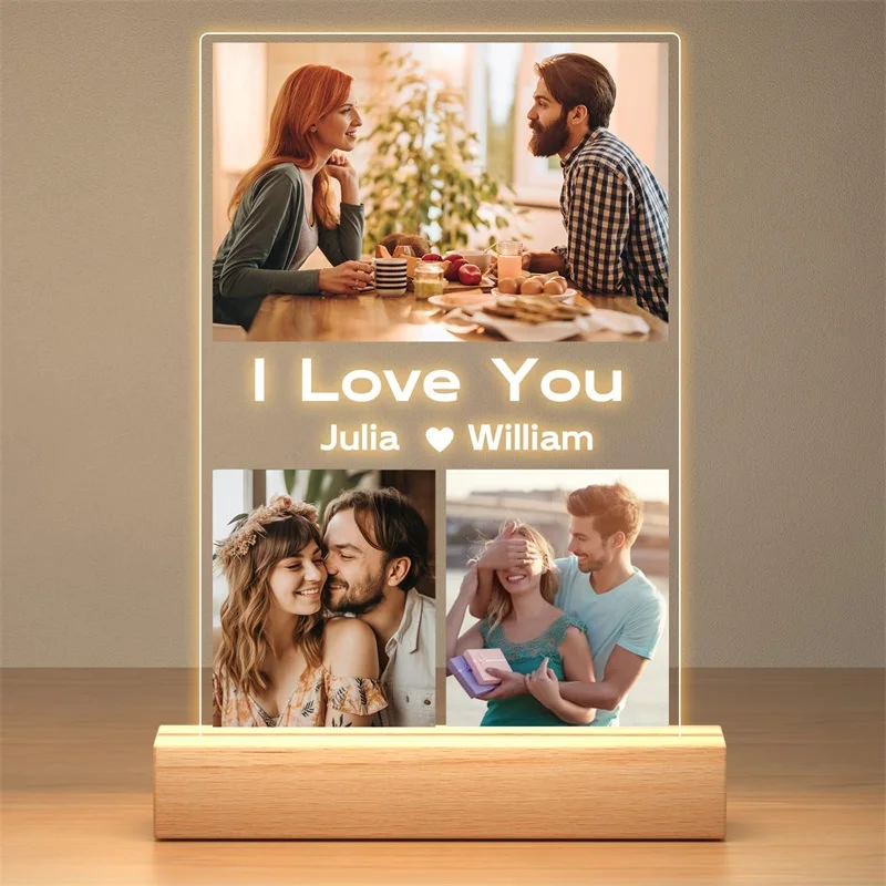 Personalisierter Bilderrahmen mit Fotos, personalisierte Bilderrahmen mit Nachtlicht, individuelle Bilderrahmen, individueller Geburtstag Image