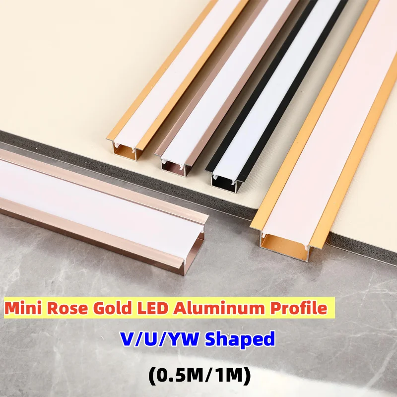 0,5/1M Roségold Led Aluminium Profil Einbau Kanal Diffusor V/u/w Stil Schrank Wand Treppenkante Home Decor Bar Streifen Lichter