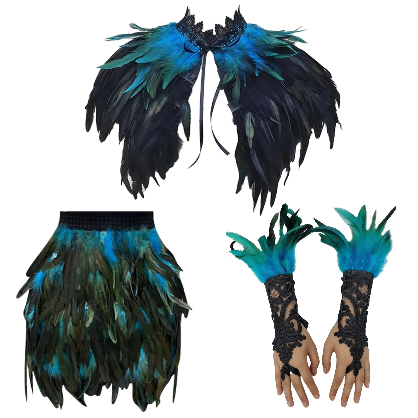 Festival Kostüm Performance Cape Armband Set Fake Kragen Party Halloween Umhang Gothic Stil Feder Schal