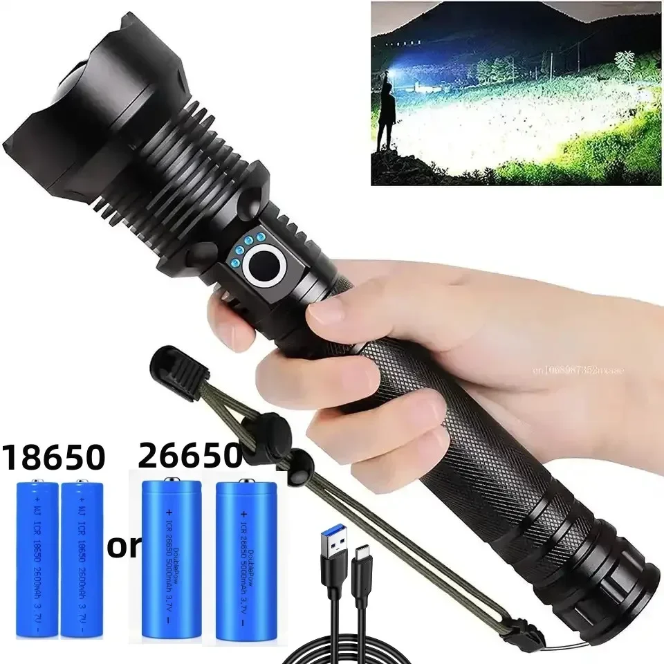 Leistungsstarke USB-Taschenlampe xhp70.2, superhelle, wiederaufladbare Zoom-LED-Taktische Taschenlampe xhp70, 18650 oder 26650 Batterie, Campinglampe