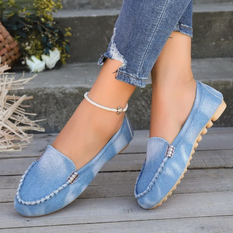 Schuhe für Frauen mode Frühling Herbst Frauen Casual Flache Schuhe Slips Runde Kappe Denim Flache Loafer Plus Größe Jeans Zapatos