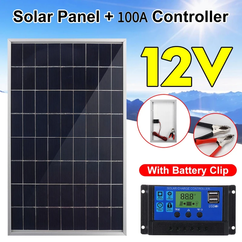 300-W-Solarpanel-Set für den Heimgebrauch, wasserdicht, monokristallin, zum Laden von 12-V-Batterien mit 100-A-Controller-Kabel Image