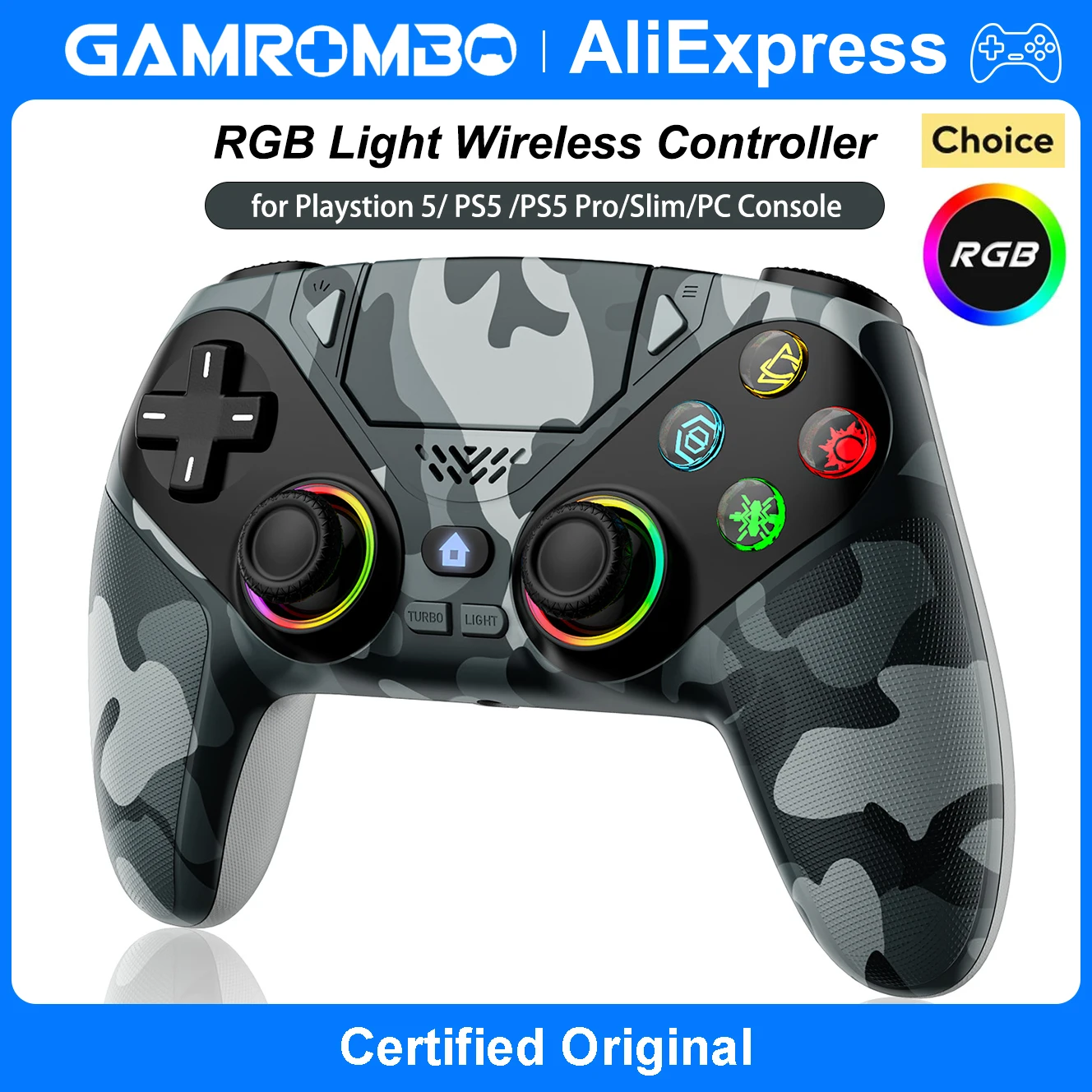 RGB Kabelloser Controller für Playstion5/PS5 Pro/Slim/PC Konsole Gamepads mit Dualer Vibration, Marco/Turbo-Funktion und 3,5mm Audioanschluss Image