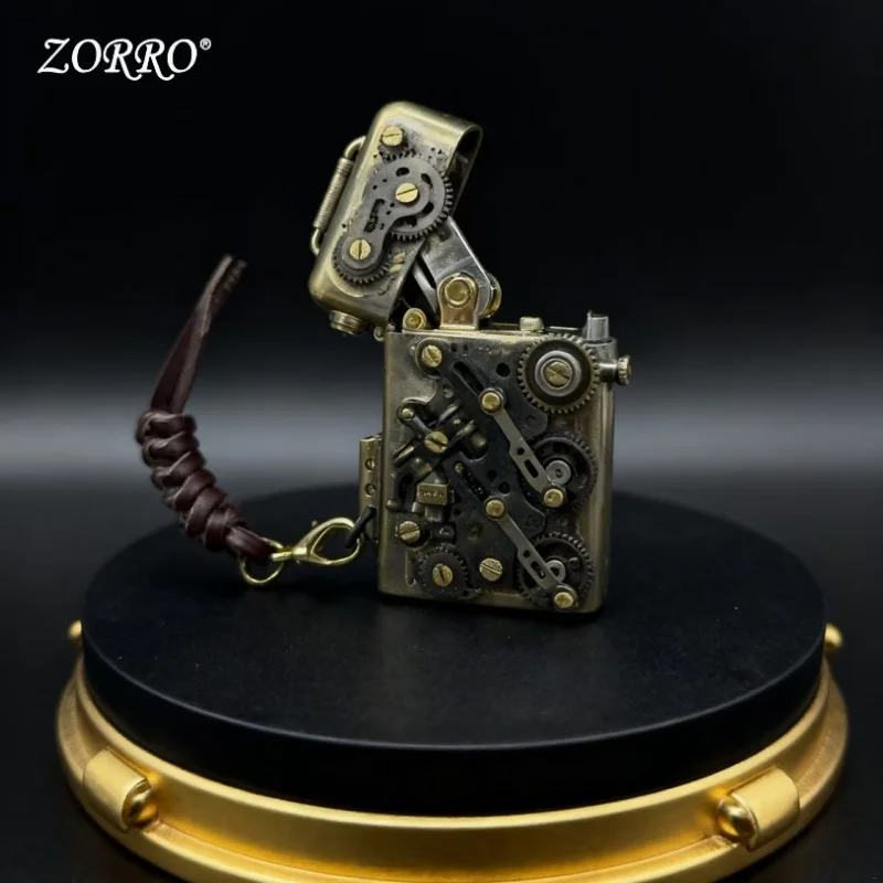 Zorro Personalisiertes mechanisches Steampunk-Feuerzeug, kreatives Ölfeuerzeug aus reinem Kupfer, Getriebegestänge, cooles Geschenk für Männer Image