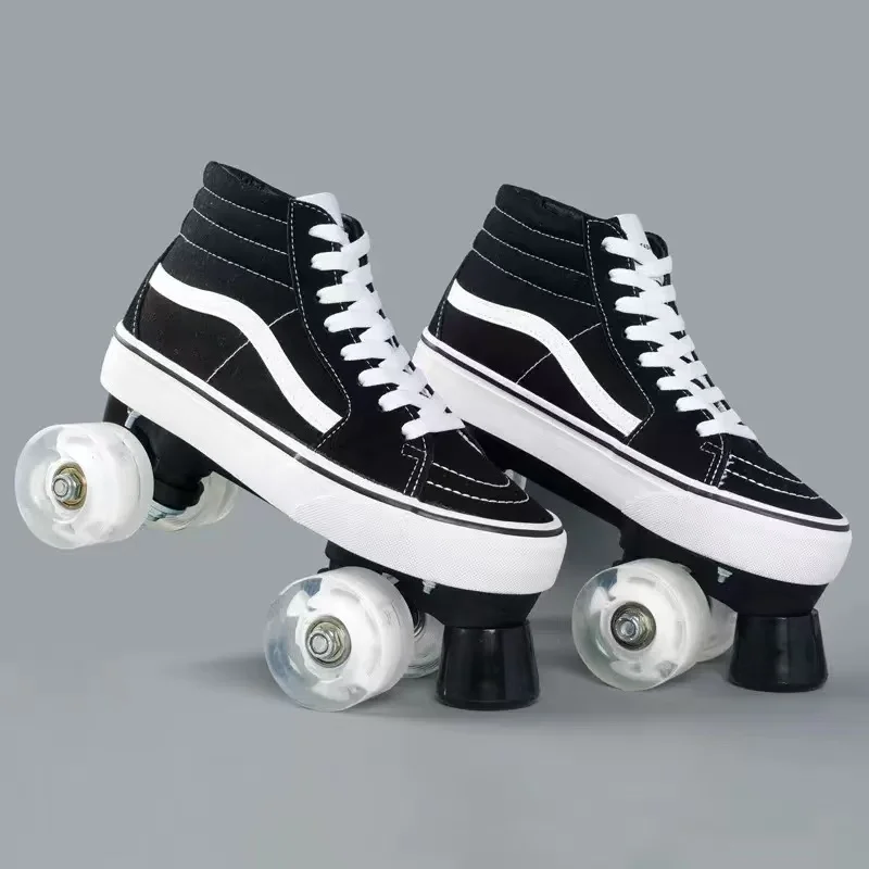 Größe 35-45 Zweireihige Rollschuhe Schuhe Patines für Männer und Frauen, Erwachsene High-Top Allrad Casual Atmungsaktive Flash