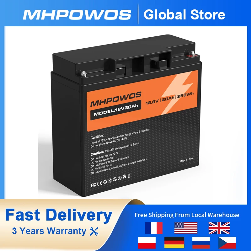 MHPOWOS 12,8 V Lithium LiFePO4 Deep Cycle Batterie 3000+ Zyklus 20 Ah wiederaufladbare Lithium-Eisenphosphat-Batterie Image