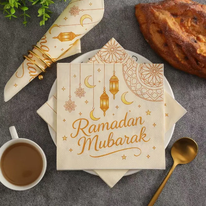 20 Stück 33*33cm 2-lagige Ramadan-Themen Servietten mit Goldmond-Aufdruck Einweg-Tischsets DIY Decoupage-Papier Image
