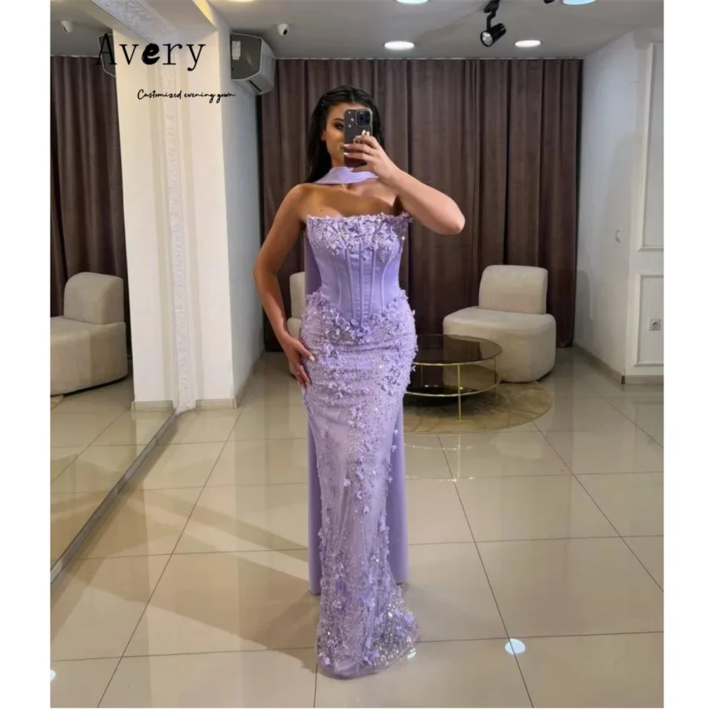 Avery Custom Fishtail Purple 3D Flower Off the Shoulder Luxurious Women's Evening Dresses Luxury 2025 Woman Party Dresses Dress