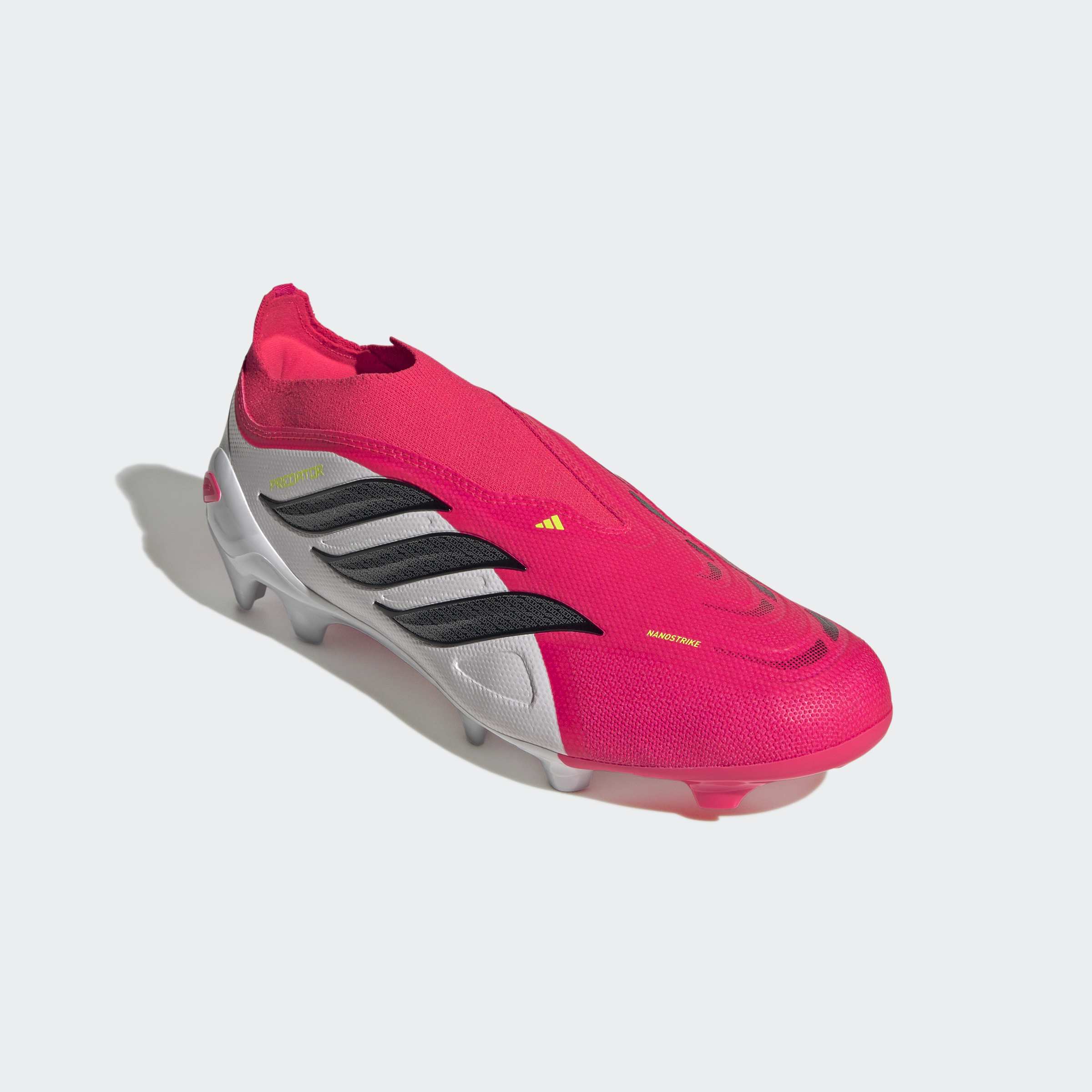 Fußballschuh ADIDAS PERFORMANCE "PREDATOR LEAGUE, FESTE BÖDEN, OHNE SCHNÜRUNG", Gr. 39, lucid rot, core schwarz, cloud weiß, Synthetik, Textil, Schuhe Fußballschuh, Außensohle für feste Böden