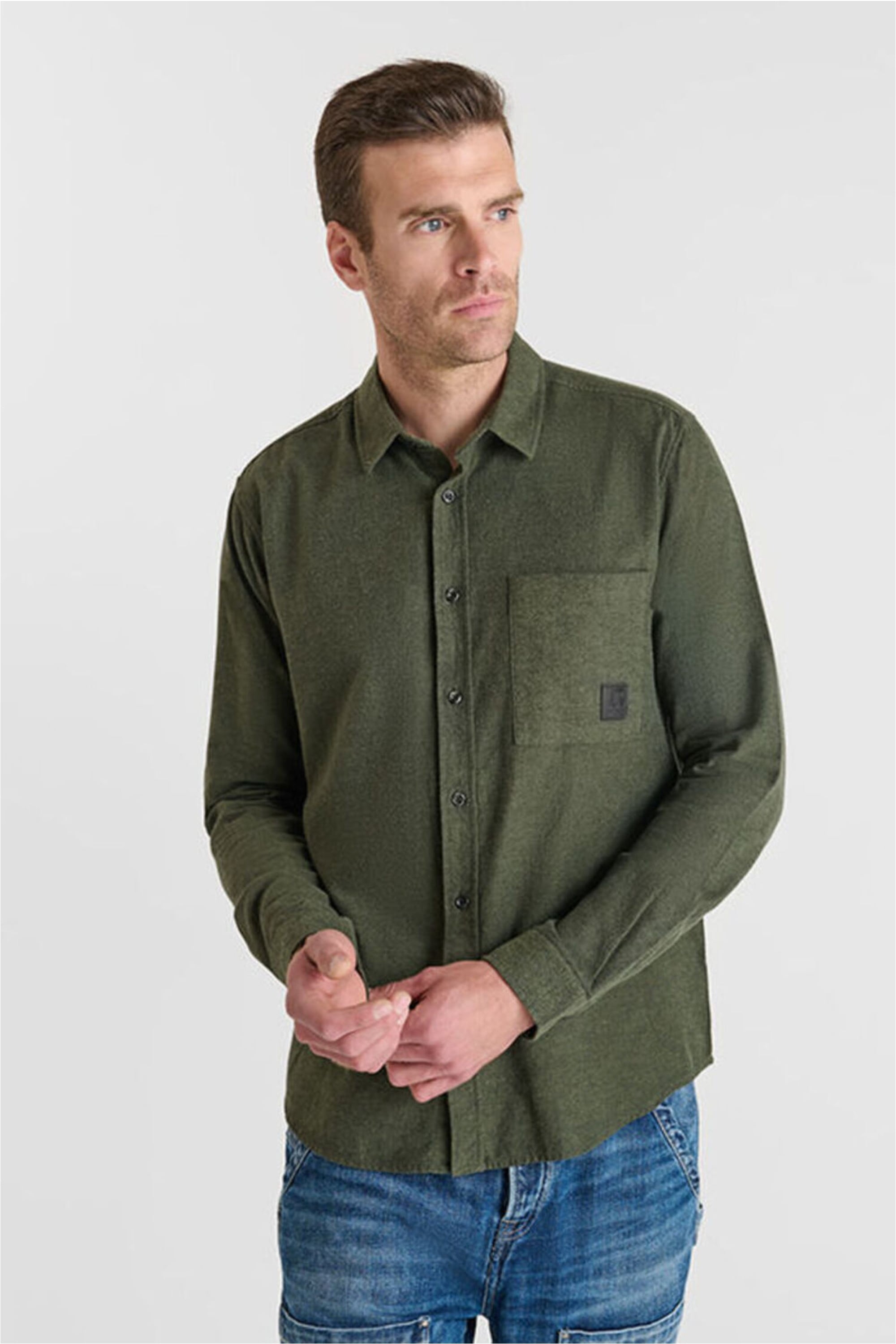 Langarmhemd LE TEMPS DES CERISES "DEBIN", Herren, Gr. XL, EURO-Größen, grün, 100% Baumwolle, meliert, ohne Ausschnitt, Hemden, im klassischen Design