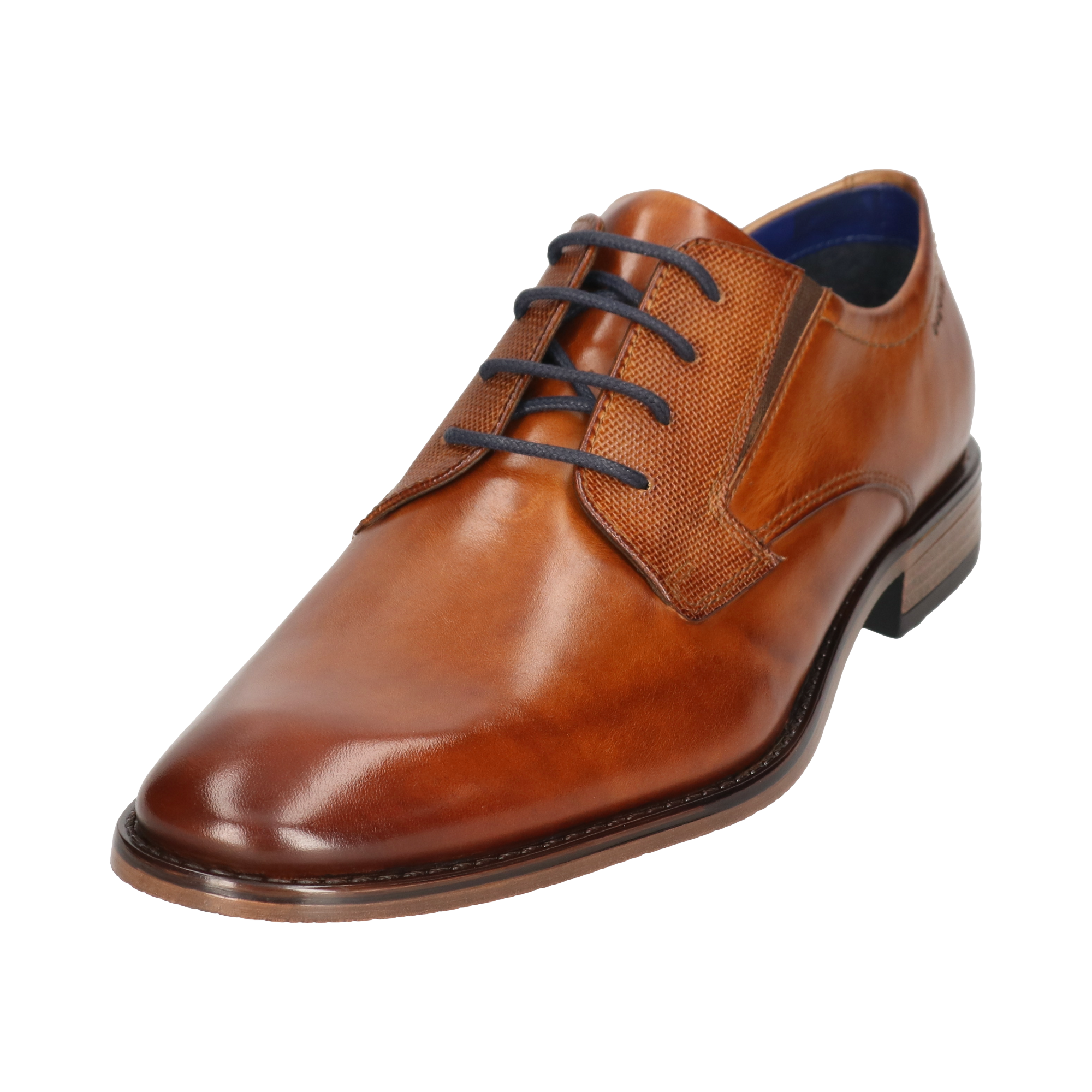 Schnürschuh BUGATTI, Herren, Gr. 41, cognac, Leder, leicht glänzend, used, festlich, Schuhe Schnürschuh, Halbschuh, Anzugschuh, Business Schnürer mit edler Prägung