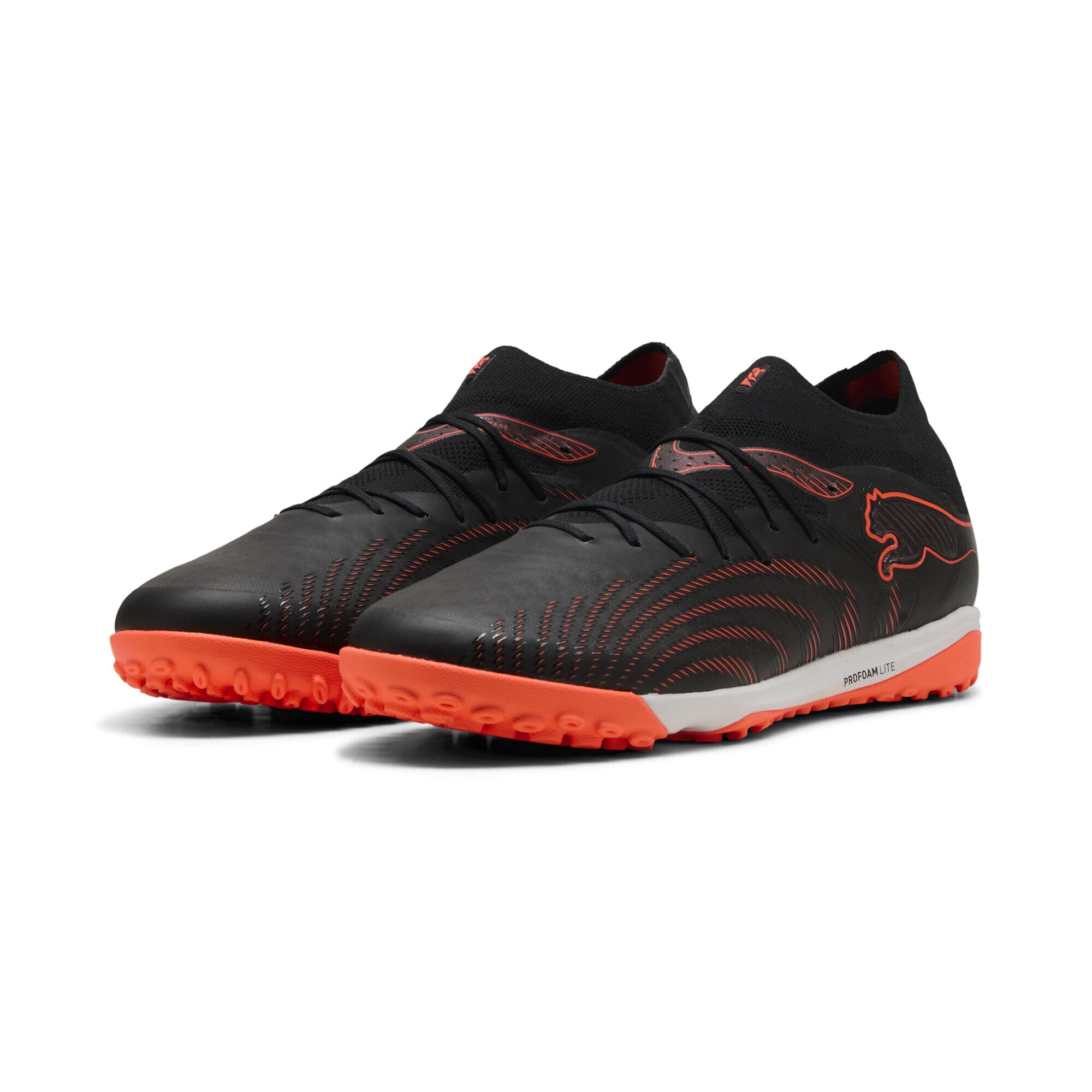 Fußballschuh PUMA "FUTURE 9 PRO Cage Fußballschuhe Erwachsene", Damen, Gr. 41, schwarz glowing rot strong gray, Obermaterial: Synthetik, Textil; Futter: Synthetik, Textil; Innensohle: Textil; Laufsohle: Gummi, Schuhe Fußballschuh