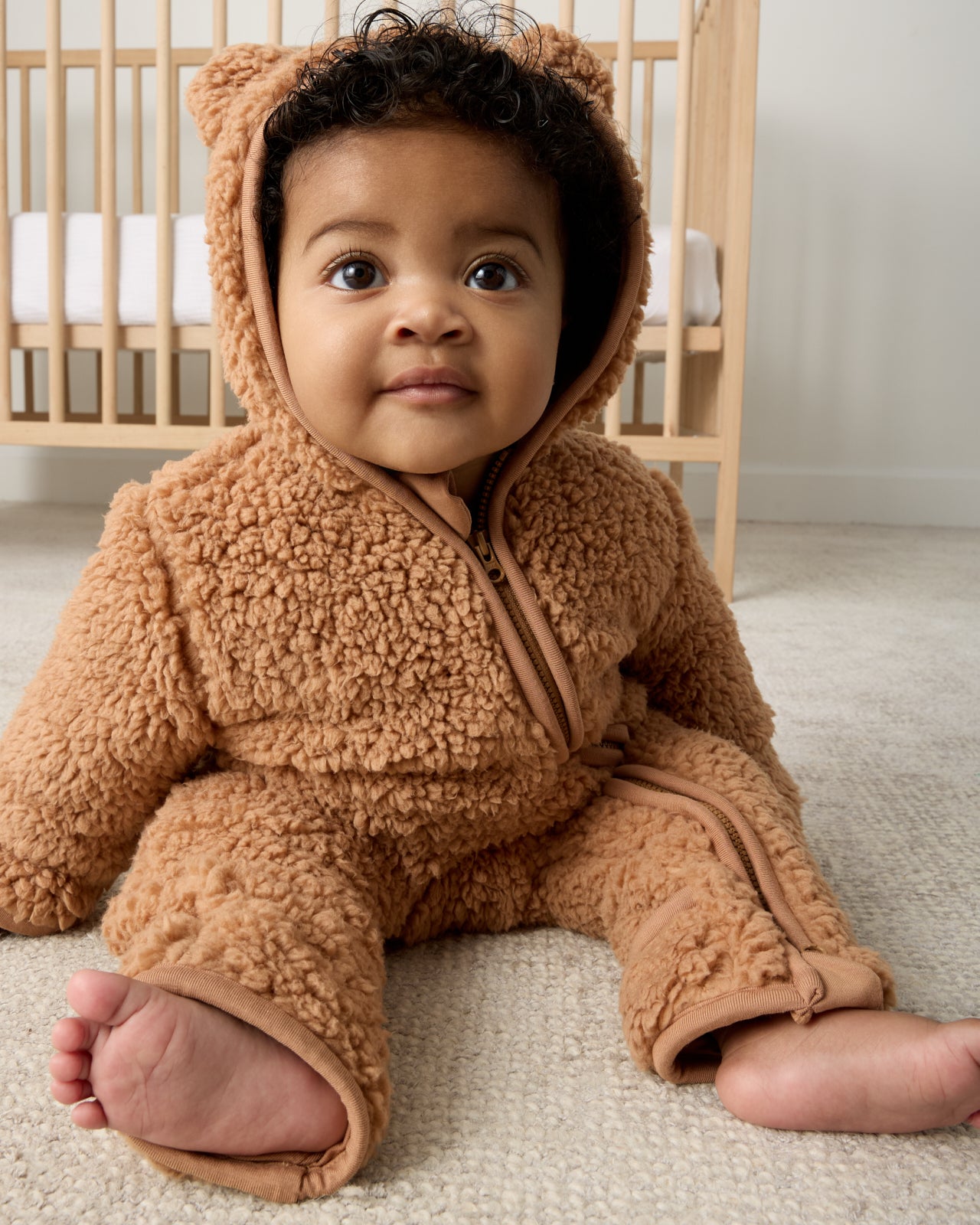 Chestnut Brown Sherpa Baby Romper - 6-9 months