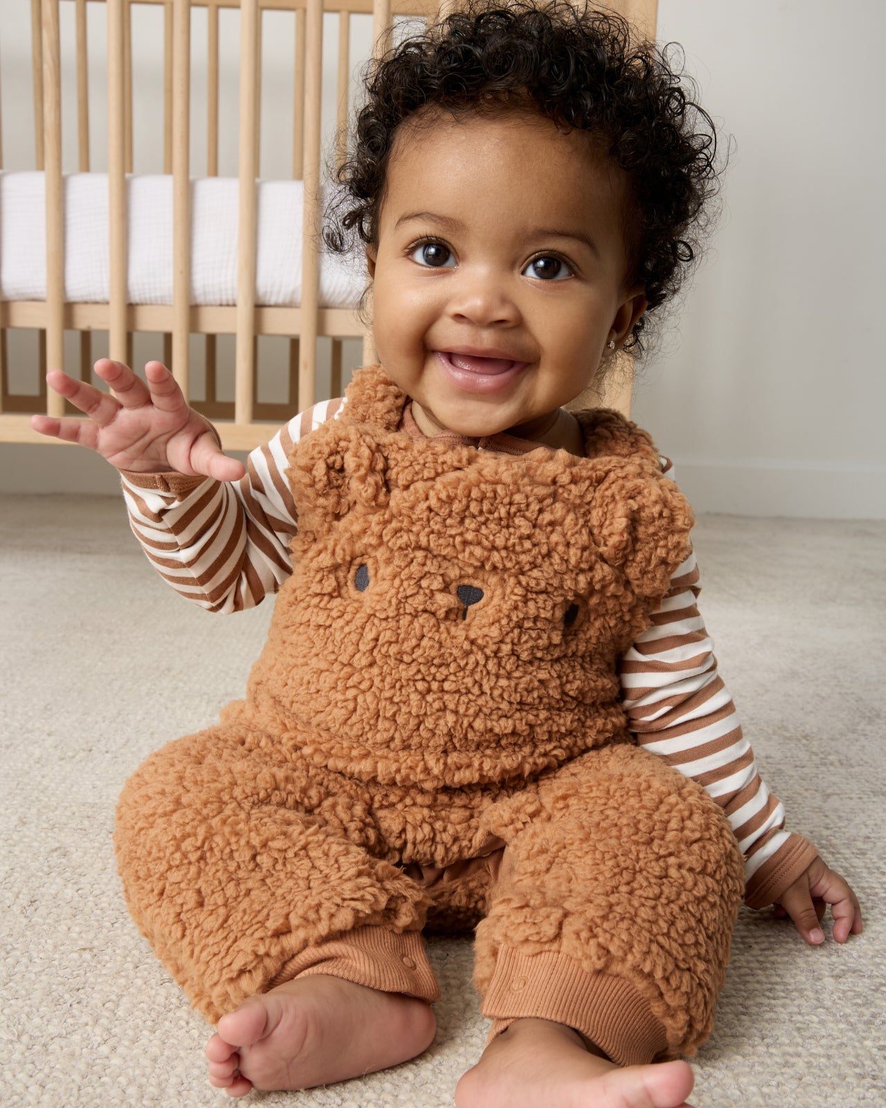 Chestnut Brown Sherpa Baby Overall Romper - 3-6 months