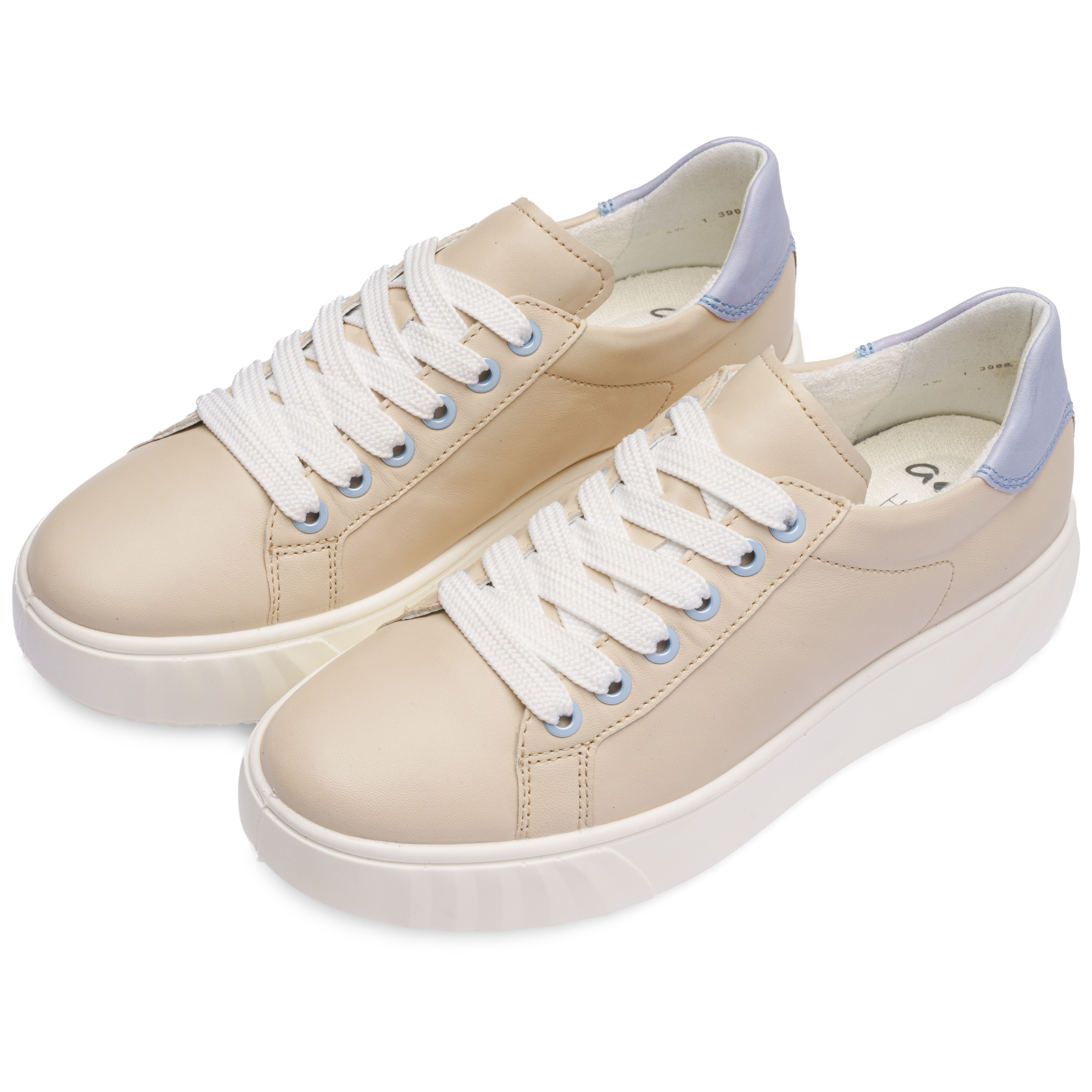Plateausneaker ARA "MONACO", Damen, Gr. 5 (38), creme, hellblau, Glattleder, unifarben mit Farbeinsatz, Schuhe Plateausneaker, Freizeitschuh, Halbschuh, Schnürer mit Kontrastbesatz, H-Weite