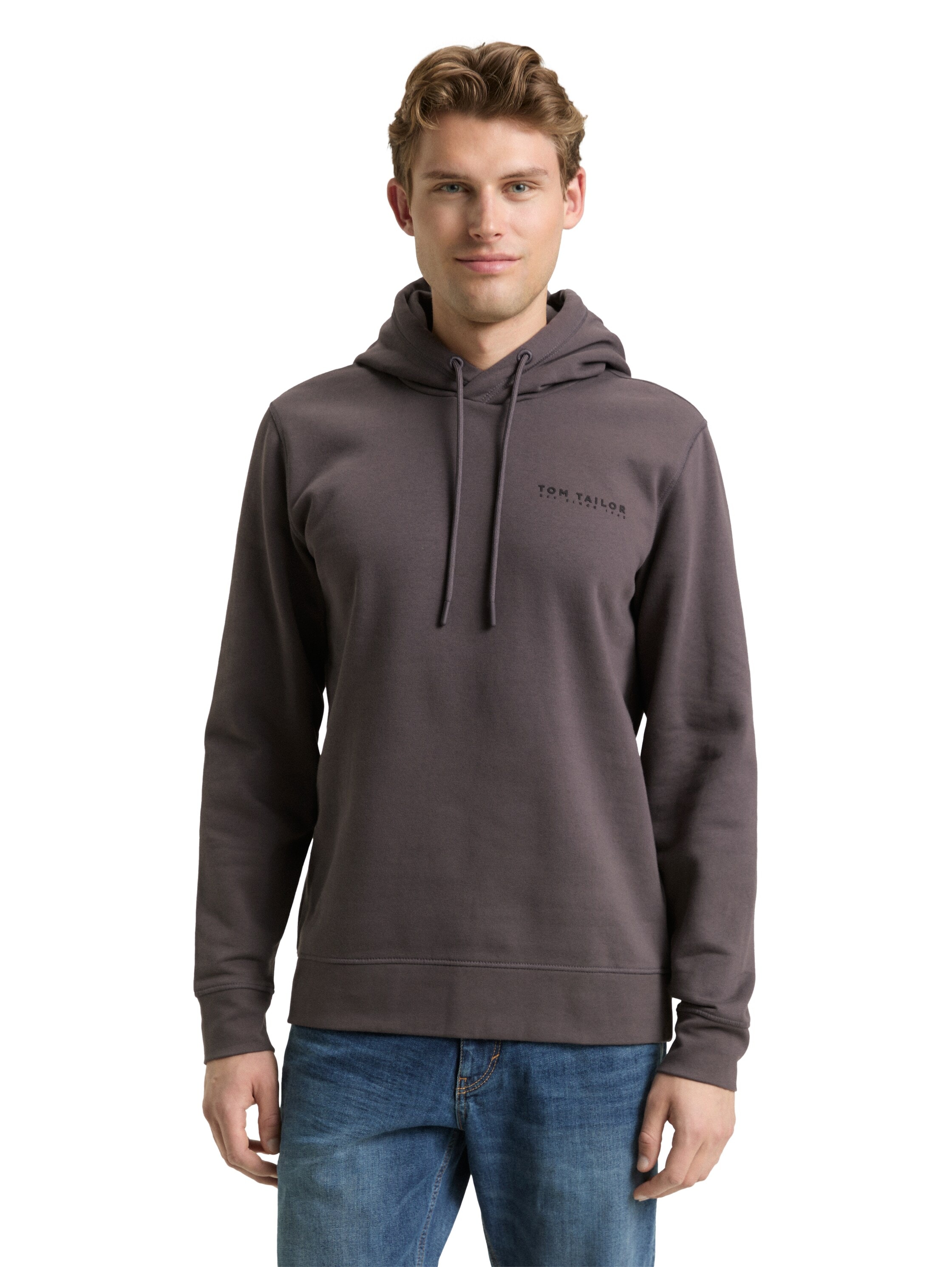 Hoodie TOM TAILOR, Herren, Gr. M, tarmac grau, Sweatware, Obermaterial: 70% Baumwolle, 30% Polyester, unifarben, regular fit normal, ohne Ausschnitt, Rippbündchen, Sweatshirts Hoodie, mit Logo Stickerei