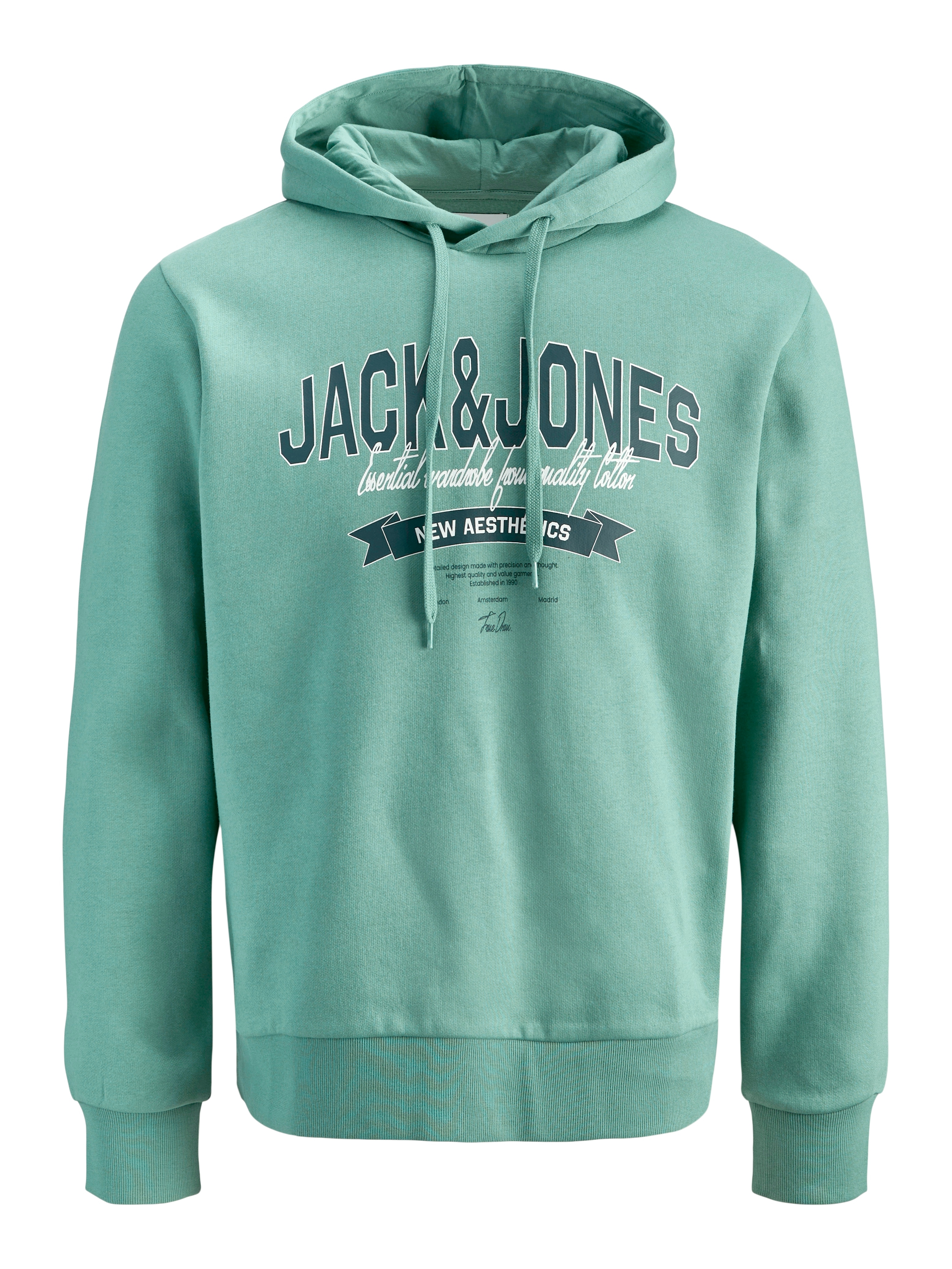 Hoodie "JJELOGO SWEAT HOOD 2 COL 24/25 NOOS PLS", Herren, Gr. 6XL, mineral blau, angeraute Sweatware, Obermaterial: 70% Baumwolle, 30% Polyester, JACK & JONES PLUSSIZE, regular fit normal, ohne Ausschnitt, Rippbündchen, Sweatshirts Hoodie, mit Logo...
