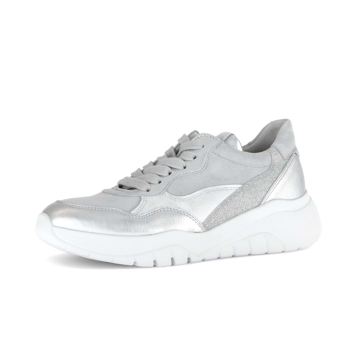 Sneaker GABOR "Sneaker low Materialmix Leder/Lederimitat", Damen, Gr. 35,5, silber, Schuhe Sneaker