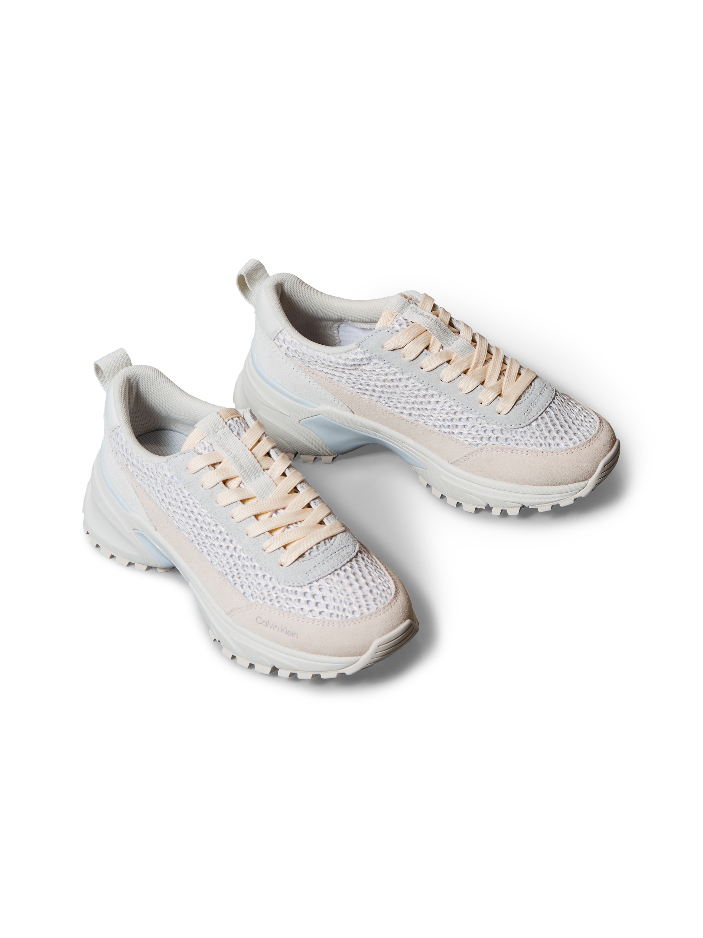Sneaker CALVIN KLEIN JEANS "HIKE RUNNER LACE UP TECHMIX", Damen, Gr. 37, beige, grau, Textil, Veloursleder, kontrastfarbene Details, Schuhe Sneaker, Halbschuh, Freizeitschuh, Schnürschuh mit Profilsohle