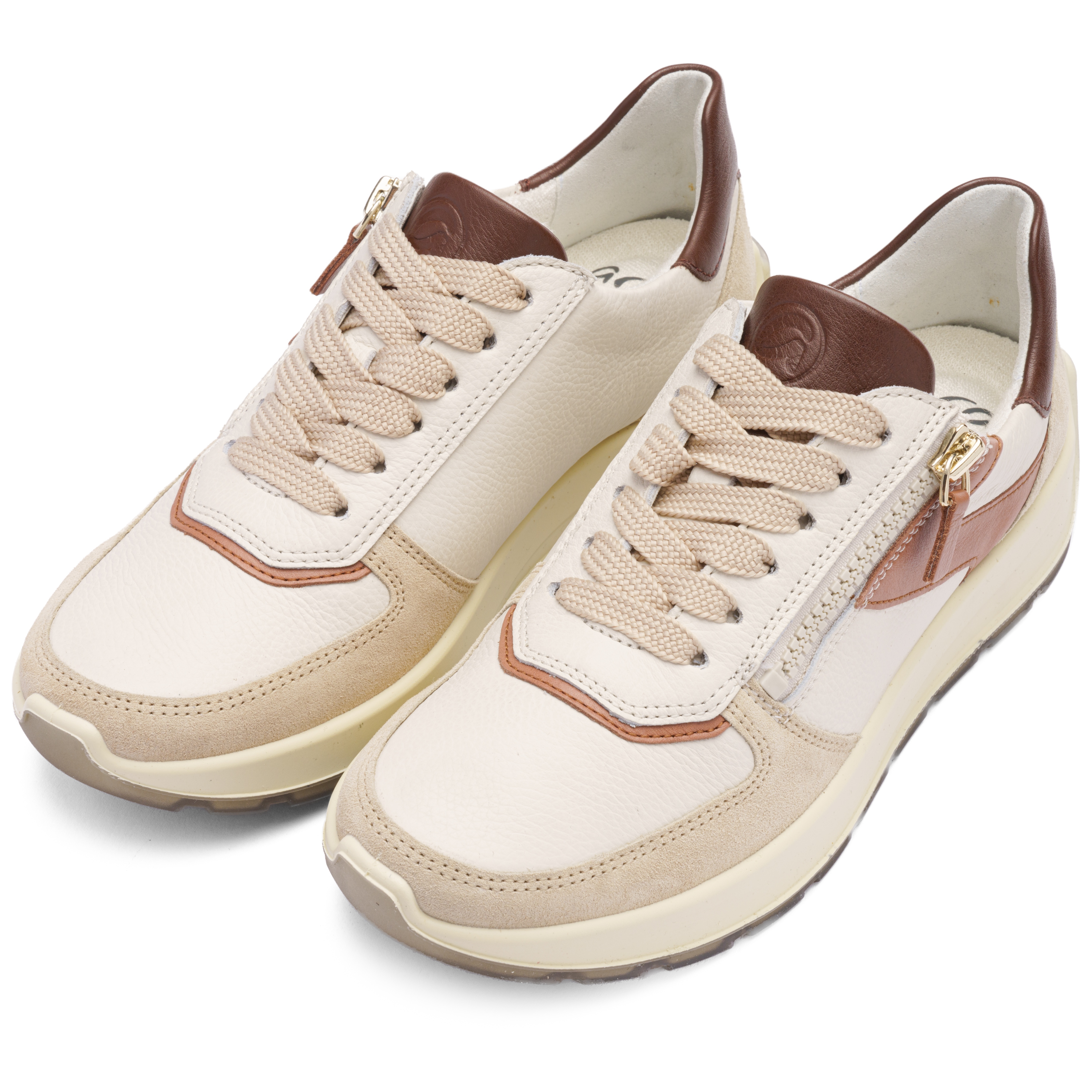 Plateausneaker ARA "NEW YORK", Damen, Gr. 7,5 (41,5), creme, sand, Glattleder, Veloursleder, kontrastfarbene Details, Schuhe Plateausneaker, Plateau, Freizeitschuh, Halbschuh, Schnürer, Kontrastbesätze, H-Weite