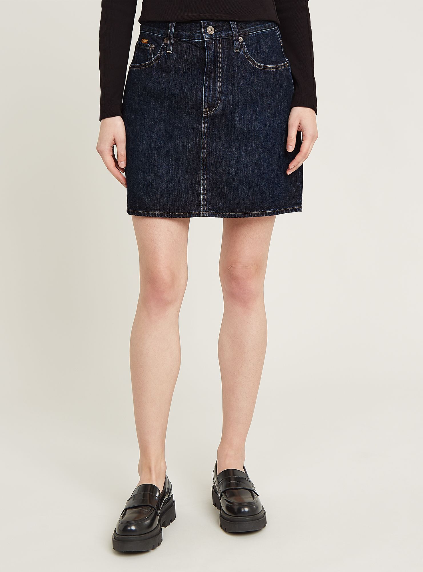 Jeanskleid G-STAR "Viktoria Short Rock Clean Edge", Damen, Gr. 28, Normalgrößen, worn in midnight, Obermaterial: 100% Baumwolle, Kleider