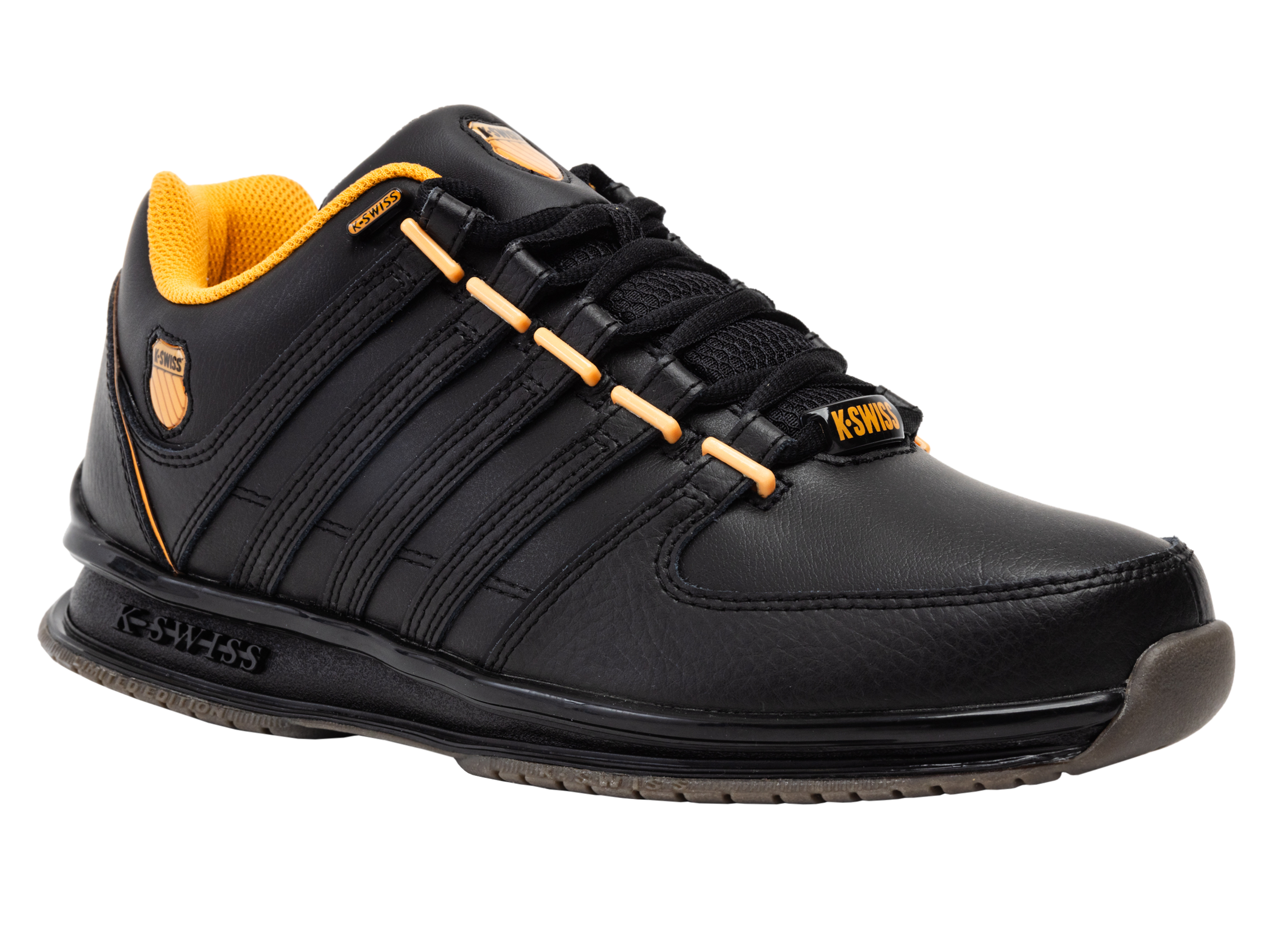 Sneaker K-SWISS "RINZLER", Damen, Gr. 40, schwarz, orange poppy, Leder, Schuhe Sneaker