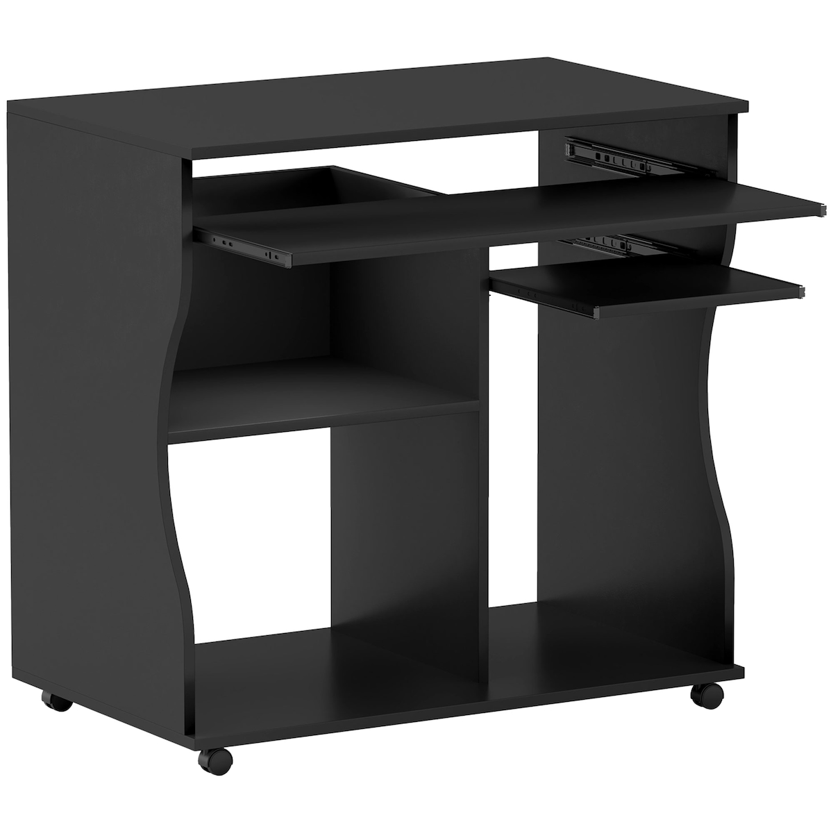 OKWISH Computertisch Schreibtisch 80x48x75 cm Schwarz mit Rollen und Tastaturablage, kompakter Bürotisch mit Ablagen für PC Zubehör Image