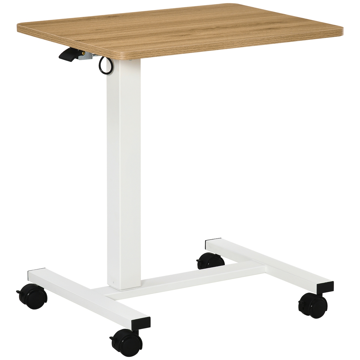 MODFU Steh Sitz Schreibtisch höhenverstellbar mit Rollen 65x48x110 cm Natur+Weiß Gaslift C Form platzsparend bis 70 kg Image