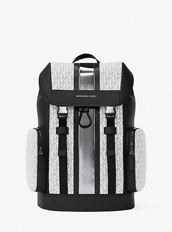 Cooper Metallic Striped Signature Logo Backpack - Black - Michael Kors Backpacks