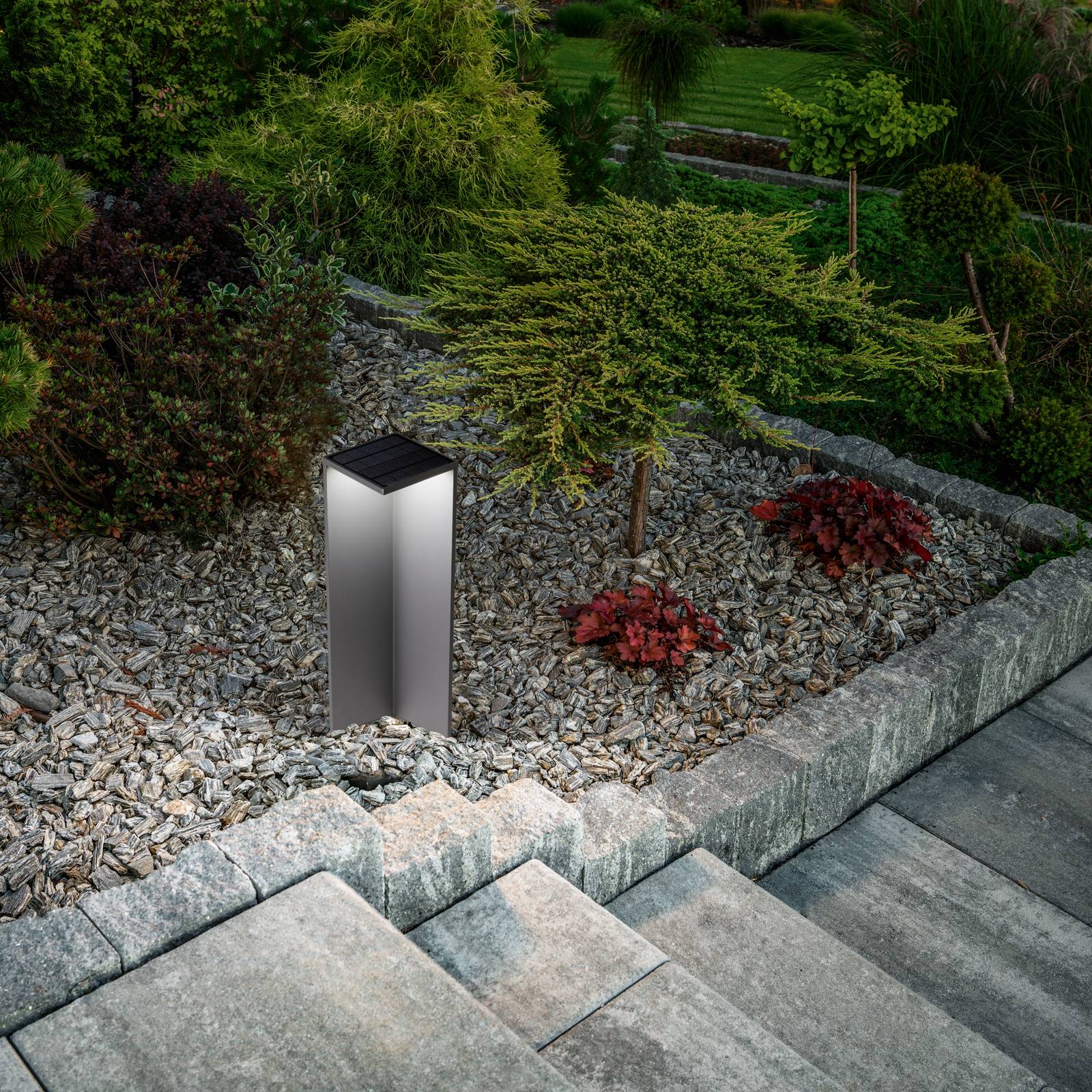 Fabas Luce LED-Solarwegeleuchte Fold, dunkelgrau, Bewegungsmelder, IP54 Fold, schwarz, Aluminium, Modern